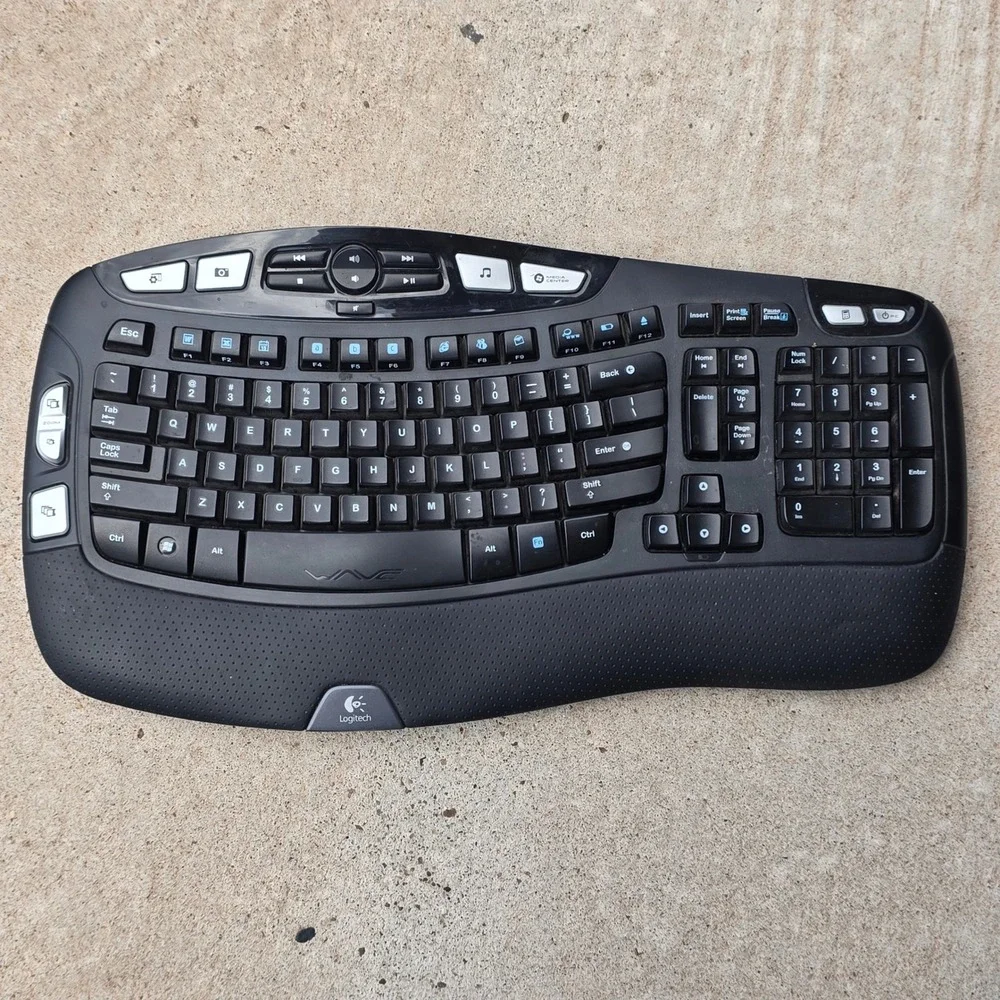 Logitech K350 Wireless Wave Ergonomic Keyboard Black Y-RBN90 Tested No Dongle